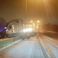 <p>This jackknifed tractor-trailer crashed blocking I-91 lanes in both directions between Exits 38 and 40 in Windsor.</p>
