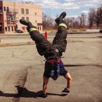 <p>Handstand fun at the fire academy.</p>