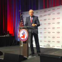 <p>Former Gov. George E. Pataki of Garrison introduces Dutchess County Executive Marc Molinaro at the state GOP Convention in Manhattan.</p>