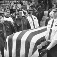 <p>A photo from Kenneth E. Bateman Jr.&#x27;s June 1981 funeral procession after the Darien Police officer was murdered while responding to a burglar alarm.</p>