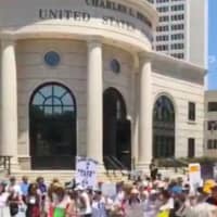<p>A large crowd gathered at the Keep Families Together rally at the federal courthouse in White Plains.</p>