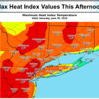<p>Heat index values for Saturday, June 30.</p>