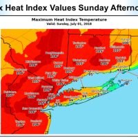 <p>Heat index values for Sunday, July 1.</p>