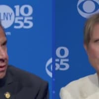 <p>Gov. Andrew Cuomo and Democratic challenger Cynthia Nixon during s primary debate on WCBS-TV.</p>