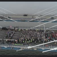 <p>A bird&#x27;s eye viewing of the ceremony marked the planned opening of the eastbound span of the new Tappan Zee Bridge.</p>