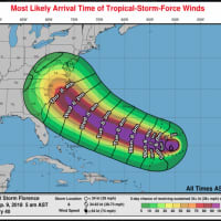 <p>A look at the most likely arrival time for Tropical Storm force winds.</p>