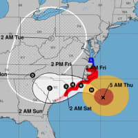 <p>The newest predicted track and timing for Florence, released Thursday morning.</p>