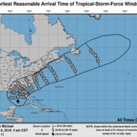 <p>A look at projected arrival times for Tropical Storm-force winds.</p>