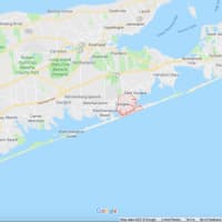 <p>The plane crashed in the waters south of Quogue (outlined in red).</p>