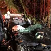 <p>A look at the car that overturned in the crash.</p>