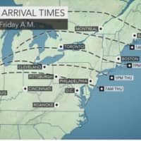 <p>A look at arrival times for the Nor&#x27;easter throughout the Northeast.</p>
