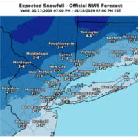 <p>A look at current snowfall projections for a quick-moving system that will bring a light accumulating snowfall to the region Thursday night into Friday morning before changing to rain.</p>