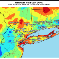<p>A look at maximum wind gusts on Monday, Feb. 25.</p>