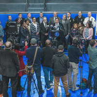 <p>Officials speak at a press conference at Saint Peter’s Church on Riverdale Avenue in Yonkers.</p>