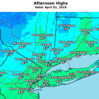 <p>A look at expected high temperatures on Monday, April 1.</p>