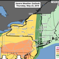 <p>The severe weather outlook for Thursday, May 23.</p>