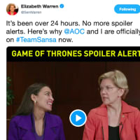 <p>This Twitter video went viral when U.S. Rep. Alexandria Ocasio-Cortez hammed it up with Massachusetts Sen. Elizabeth Warren while talking about the finale of &quot;Game of Thrones.&quot;</p>