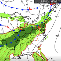 <p>A look at the projected weather pattern for 8 p.m. Sunday, June 16.</p>