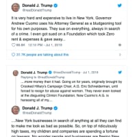 <p>President Trump&#x27;s latest tweets blasting the state&#x27;s top elected officials for investigating his family&#x27;s New York business interests.</p>
