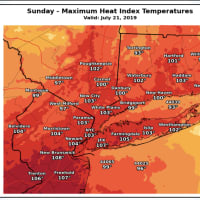 <p>A look at projected maximum heat index temperatures for Sunday, July 21.</p>