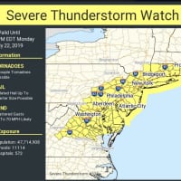 <p>A Severe Thunderstorm Watch is now in effect for the entire region.</p>