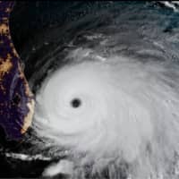 <p>The eye of slow-moving monster storm Dorian near the Florida Coast on Monday morning, Sept. 2.</p>