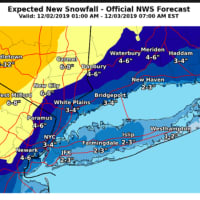 <p>The latest projected snowfall totals by the National Weather Service.</p>