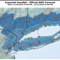 <p>Projected snowfall totals for overnight Tuesday, Dec. 10 into Wednesday morning, Dec. 11 for areas mainly south of I-84 in New York and Connecticut.</p>