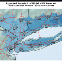 <p>The latest projected snowfall totals for overnight Tuesday, Dec. 10 into Wednesday morning, Dec. 11 for areas mainly south of I-84 in New York and Connecticut.</p>