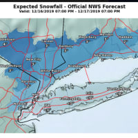 <p>Projected snowfall totals released late Monday afternoon, Dec. 16 by the National Weather Service.</p>