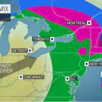 <p>A look at areas (in pink) where there will be a wintry mix.</p>