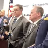 <p>Patrick Brosan and Rockland County Executive Ed Day announce extra coverage for the Hasidic community in Monsey.</p>