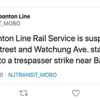 <p>Service was suspended Monday night on the Montclair-Boonton line.</p>