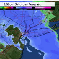 <p>Projected radar image for 3 p.m. Saturday, Jan. 18 shows snowfall expected throughout the entire region.</p>