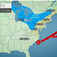 <p>A look at the third possible path for the weekend storm.</p>