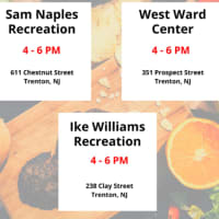 <p>The City of Trenton is distributing free dinners to children at three locations from 4 to 6 p.m.: Sam Naples Recreation Center, 611 Chestnut St.; West Ward Center, 351 Prospect St.; and the Ike Williams Recreation Center, 238 Clay St.</p>