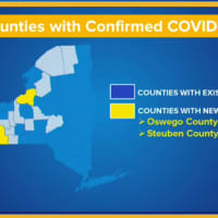 <p>Confirmed cases by county (in blue) with counties reporting new cases the last 24 hours in yellow.</p>