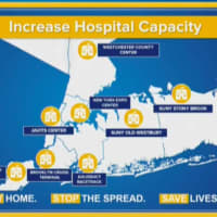<p>A look at the sites of the eight temporary hospitals, not including the 1,000-bed US Navy Ship Comfort, which will be stationed at Pier 90 in New York Harbor.</p>