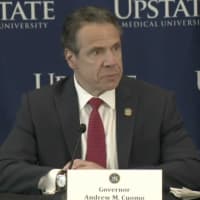 <p>New York Gov. Andrew Cuomo at a COVID-19 briefing</p>