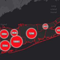 <p>The Suffolk County COVID-19 map on Friday, May 1.</p>