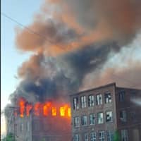 <p>A look at the blaze at the old Star Pin Factory in Shelton.</p>