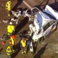 <p>Overhead view of Monday&#x27;s accident scene involving a state trooper&#x27;s collision with a dump truck.  (NJ State PBA)</p>