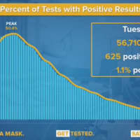 <p>The percent of COVID-19 tests in New York being returned positive.</p>