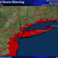 <p>A look at areas (in red) where a Tropical Storm Warning is in effect.</p>