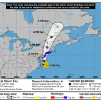 <p>A look at the latest timing for Tropical Storm Fay.</p>