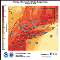 <p>Heat indices will reach around 100 on Monday, July 20.</p>