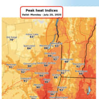 <p>Heat indices will reach around 100 throughout the region on Monday, July 20.</p>