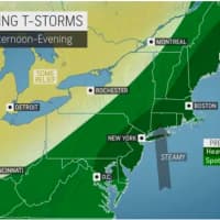 <p>A look at the drenching thunderstorms that will sweep through the area on Tuesday, July 28.</p>