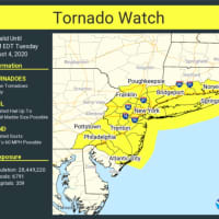 <p>A look at areas (in yellow) covered by the Tornado Watch.</p>