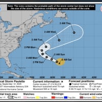<p>The projected path of Tropical Storm Paulette.</p>